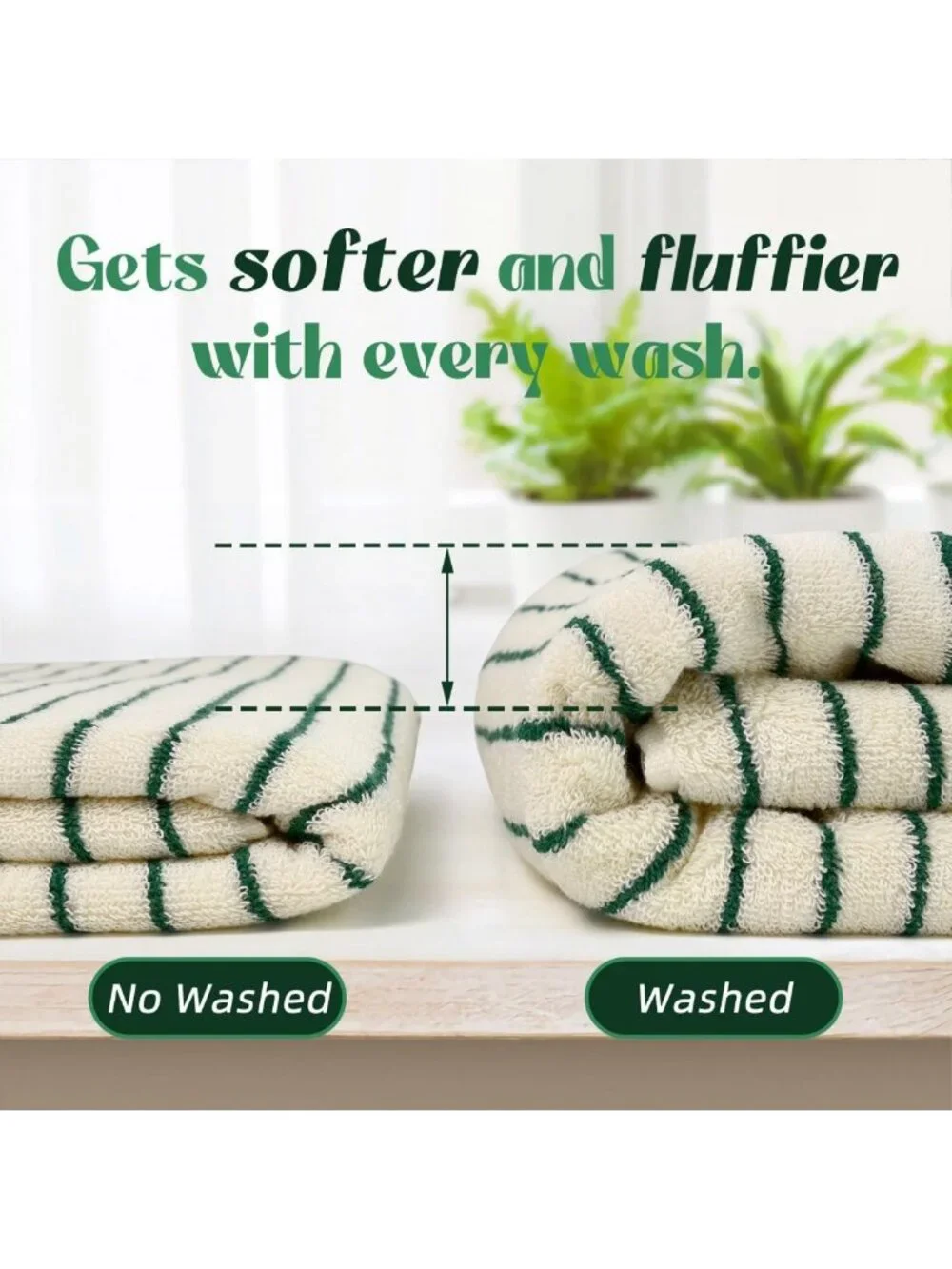 Super Soft 8-Piece Green Towel Set | Absorbent Cotton Striped Bath Towels